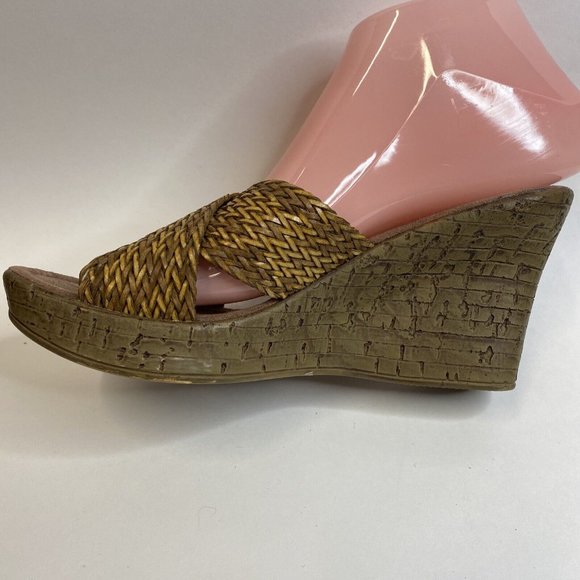 Bongo Womens Platform Sandals Daring SZ 7.5 Wedge Heel Tan Brown Basketweave - Picture 4 of 11
